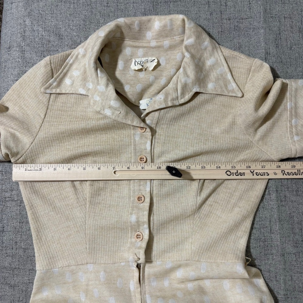 Vintage 70s O Bryan Dress Women Small 4 Beige Belted A Line Dress Polka Dot - Picture 5 of 11